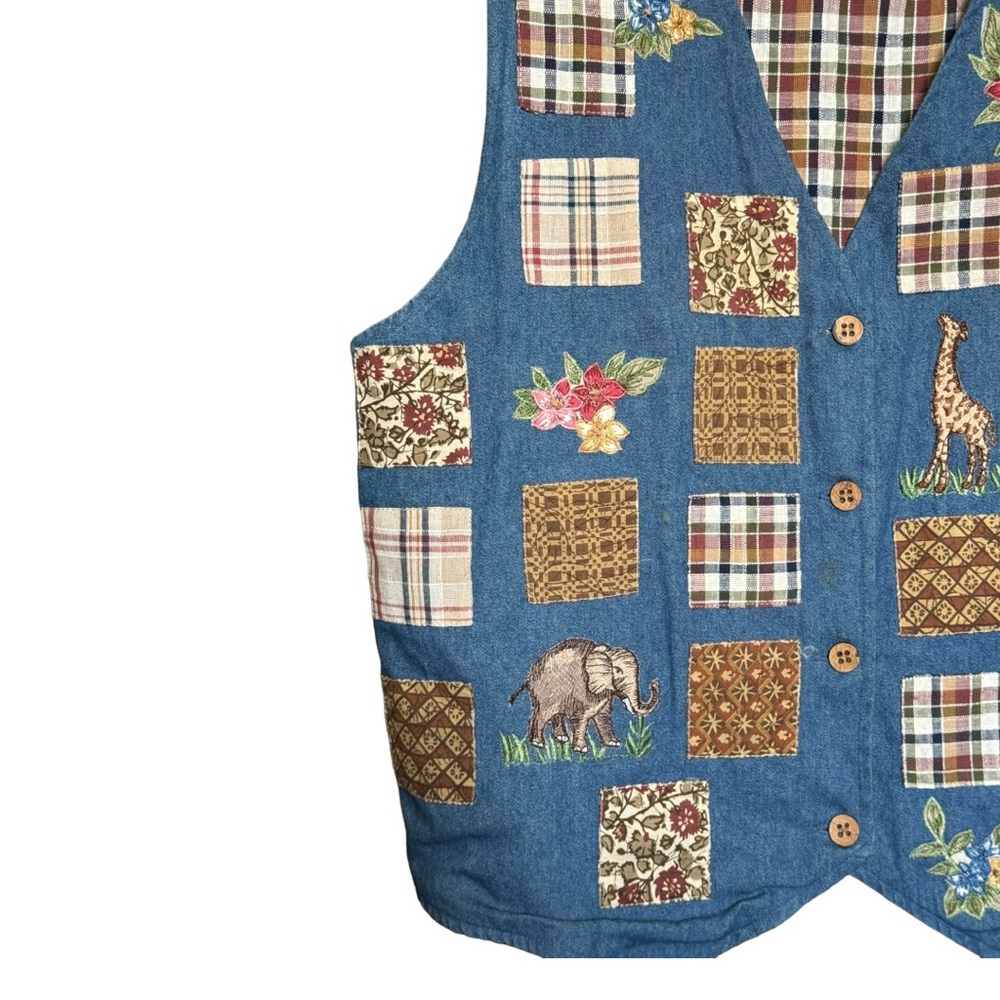 Studio Collection Patchwork Embroidered Animal Mixed Media Vintage Fall Vest - Picture 9 of 13